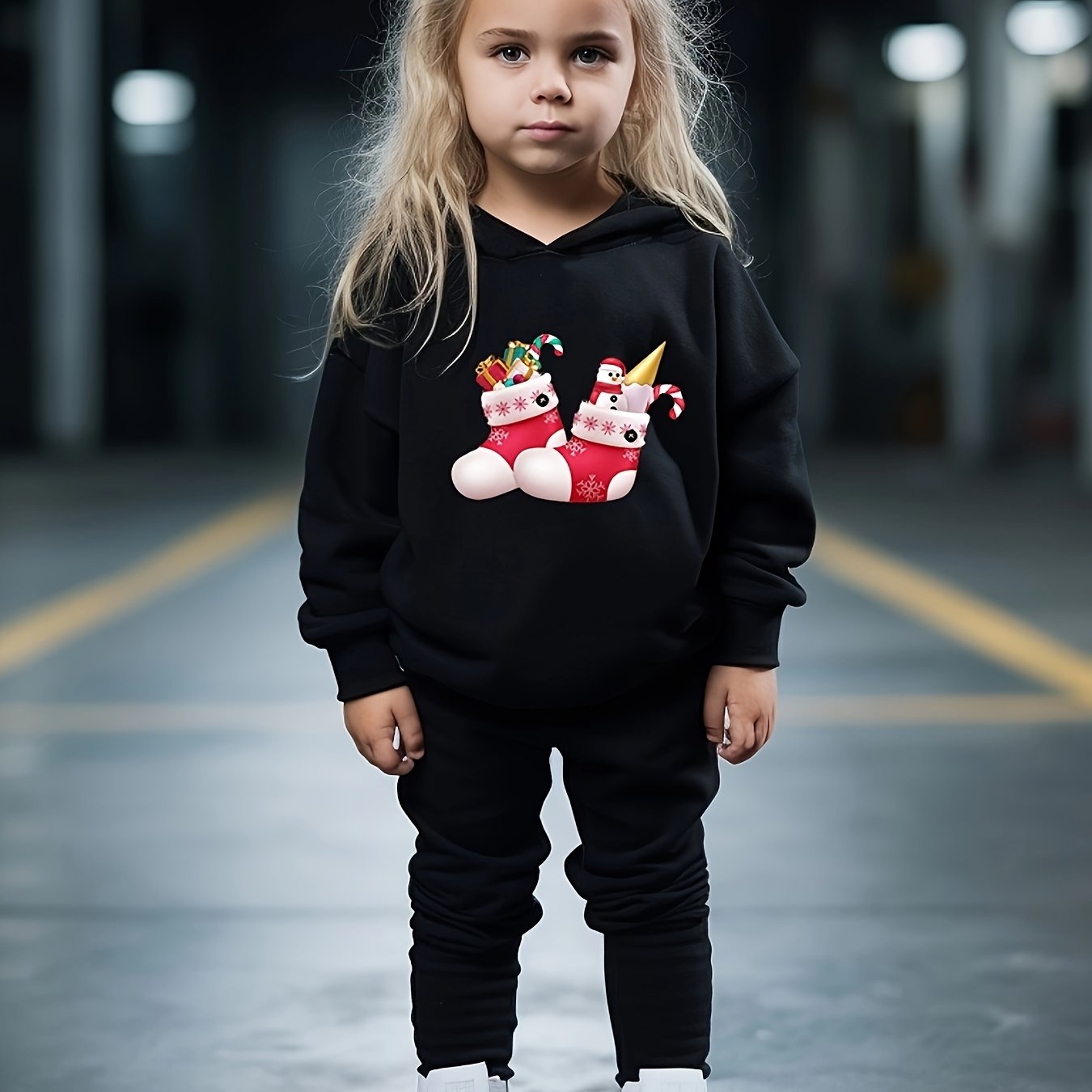 OERYUI Christmas Socks Print Girls Hoodies Jogger Pants Set For Sports