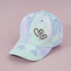 Girls Rhinestone Heart Decor Tie Dye Gradient Baseball Cap Sun Protection Hat