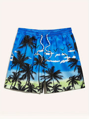 Quick Dry Drawstring Men's Swim Trunks Palm Trees Print Board Shorts