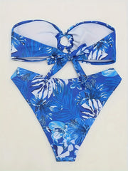 Tropical Floral Print Bikini Set Bandeau Swimsuit