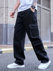 Men's Cargo Denim Pants Loose Fit Street Style Jeans