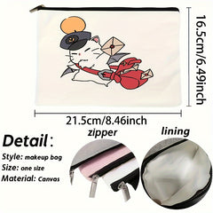 Ceramic Cosmetic Pouch with Mailman Cat - Ideal Gift for Teen Girls