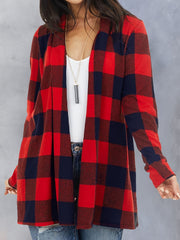 Plaid Print Cardigan Open Front Long Sleeve