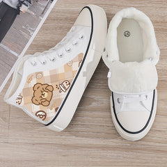 Girl's Cute Bear Pattern High Top Skate Shoes