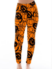 Funny Pumpkin Print Plus Size Halloween Leggings for Women