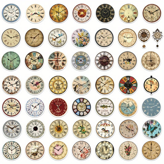 50pcs Vintage Clock Doodle Sticker Decoration Waterproof Decal Stickers