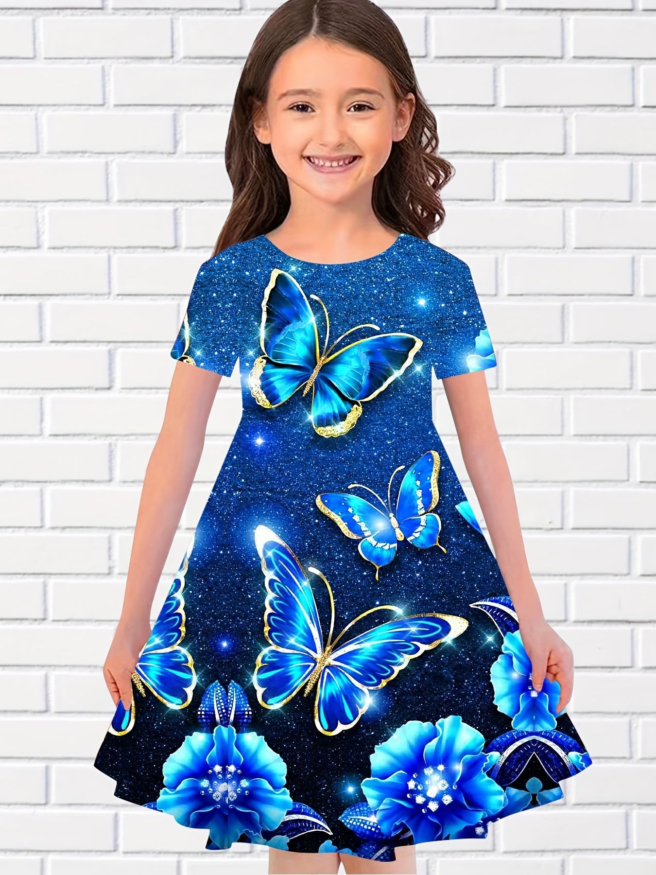 Sequin Butterfly Night Graphic Dress Girls Party