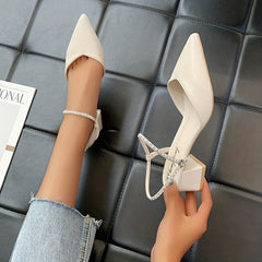 Chunky Heel Comfortable Pointed Toe Ankle Strap Women's Shoes