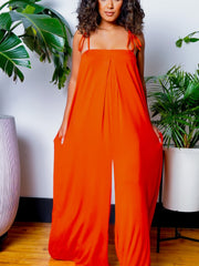 Solid Spaghetti Jumpsuit Casual Sleeveless Ruched Summer Loose Jumpsuit