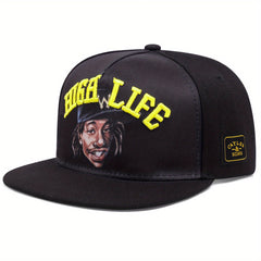 Men's High Portrait Embroidered Hip Hop Flat Brim Hat Baseball Cap