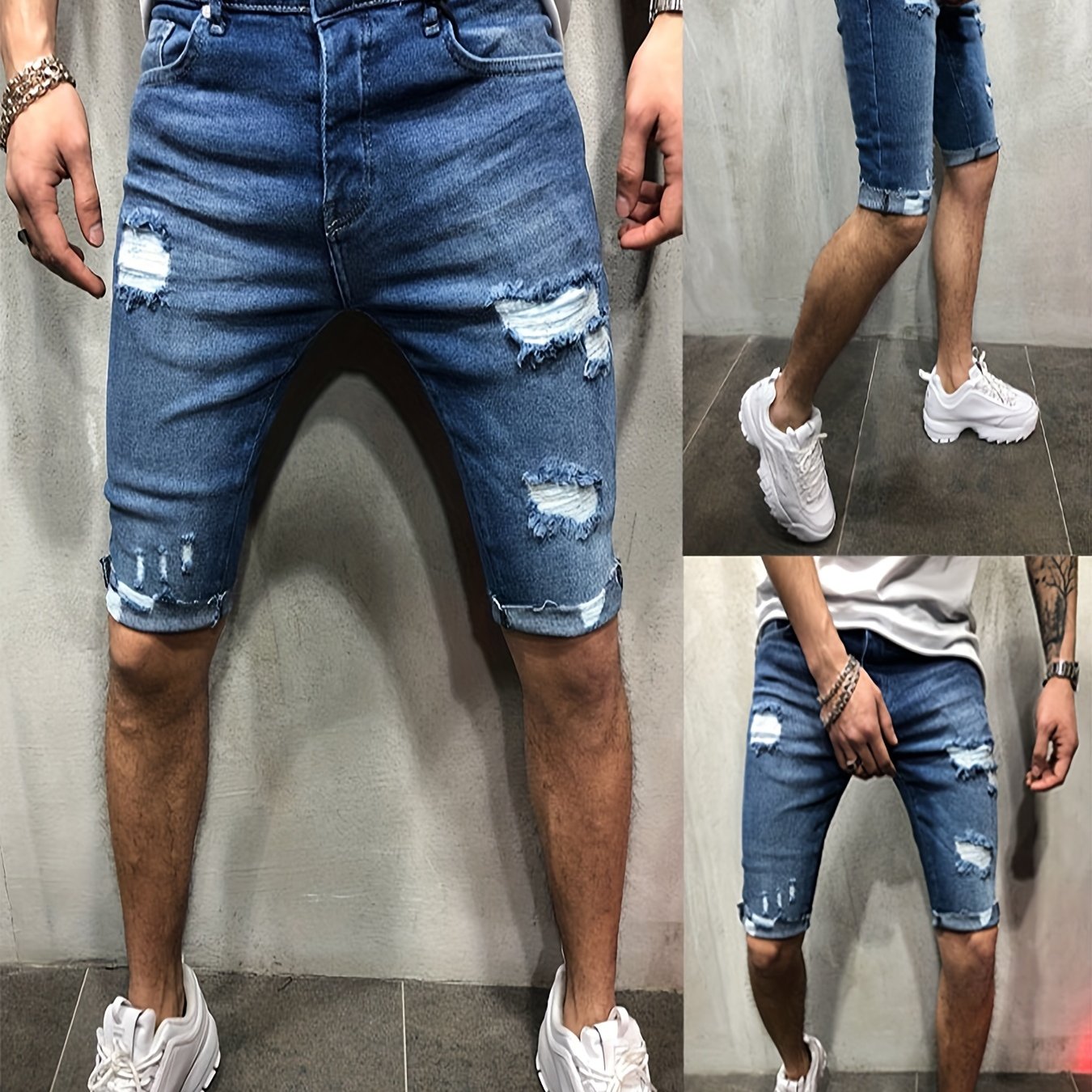 Men's Skinny Fit Ripped Denim Shorts