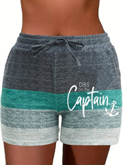 Captain Print Colorblock Drawstring Shorts Elastic Waist