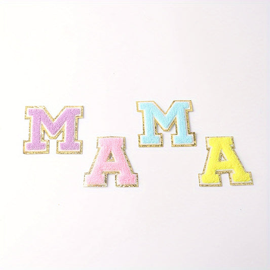 4pcs Iron On English Letters Stickers Towel Patches MAMA Clothes Accessories