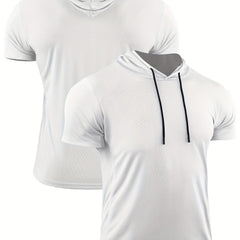 Men's Casual Sports Shirt Quick Dry Hooded Short Sleeve Top