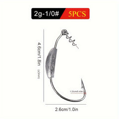 5pcs Offset Fishing Hooks 2g 7g Weighted Soft Bait Hook Jig Worm Hook