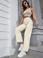 High Rise Wide Leg Straight Jeans Preppy Denim Pants