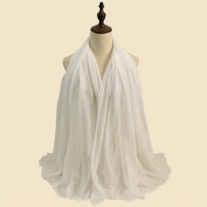 Crinkle Raw Edge Scarf Solid Hijab Vintage Shawl Casual Headscarf Women