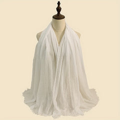 Crinkle Raw Edge Scarf Solid Hijab Vintage Shawl Casual Headscarf Women