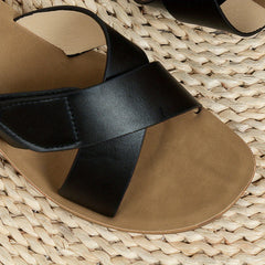 Women's Cross Strap Flat Slides Open Toe Faux Leather Shoes