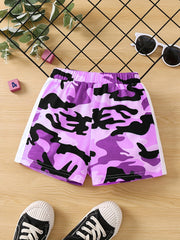 Toddler Girls Block Camouflage Elastic Waist Casual Sports Shorts