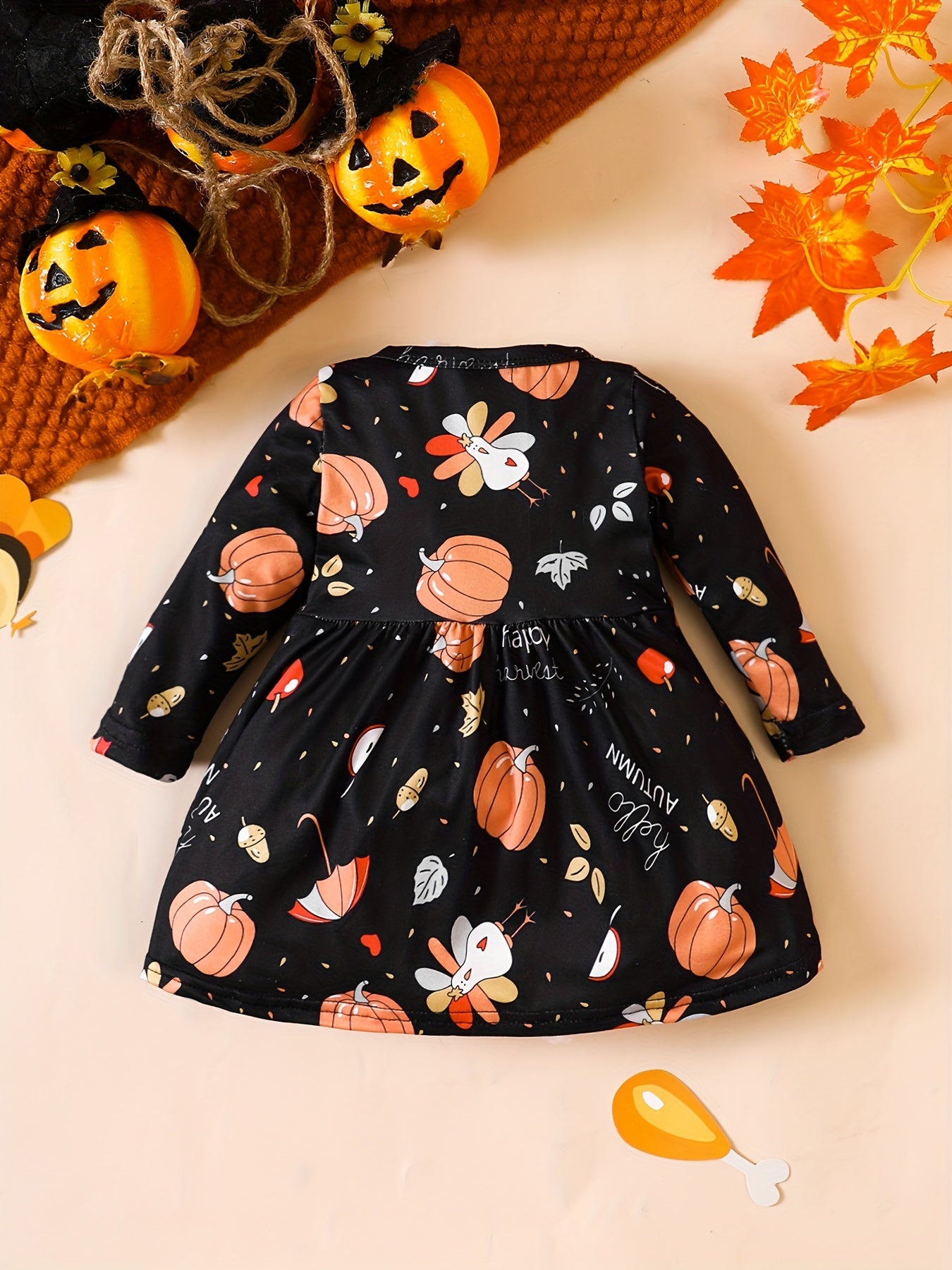 Baby Pumpkin Turkey Print Cut Dress