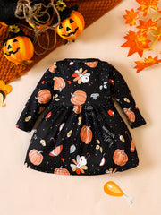 Baby Pumpkin Turkey Print Cut Dress