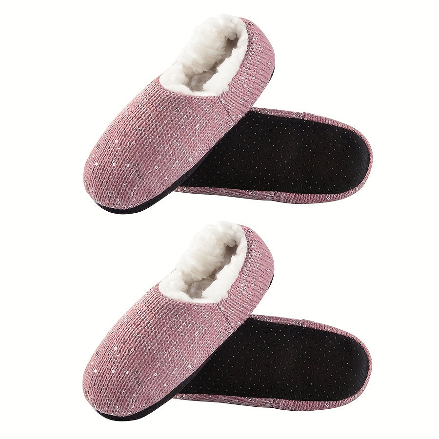 2 Pairs Plush Lined Low Cut Floor Socks Soft & Warm Women's Stockings