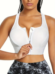 High Support Sports Bra Zipper Closure Padded Racerback for Women