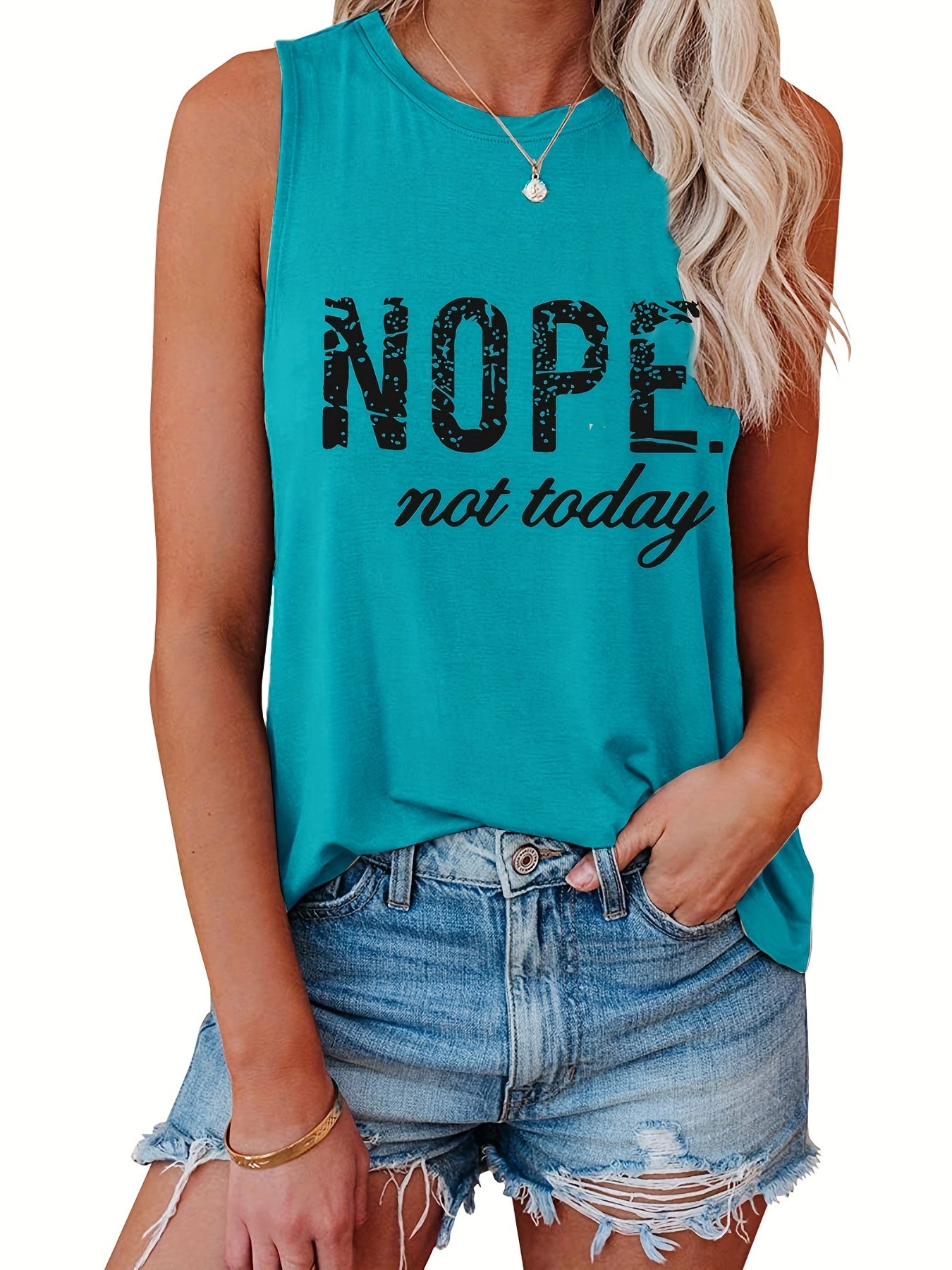 Not Today Print Tank Top Casual Crew Neck Summer Sleeveless Top