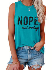 Not Today Print Tank Top Casual Crew Neck Summer Sleeveless Top