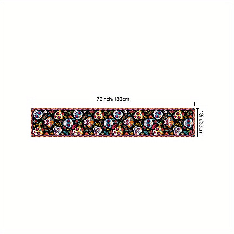 Mexican Style Skull Linen Table Runner Halloween Decor