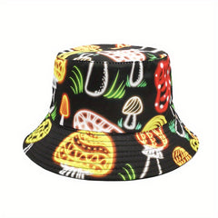 Colorful Mushroom Print Bucket Hat Spring Summer Outdoor Sun Protection Hat