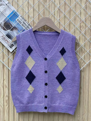 Boys Geometric Print Knitted Vest with Button