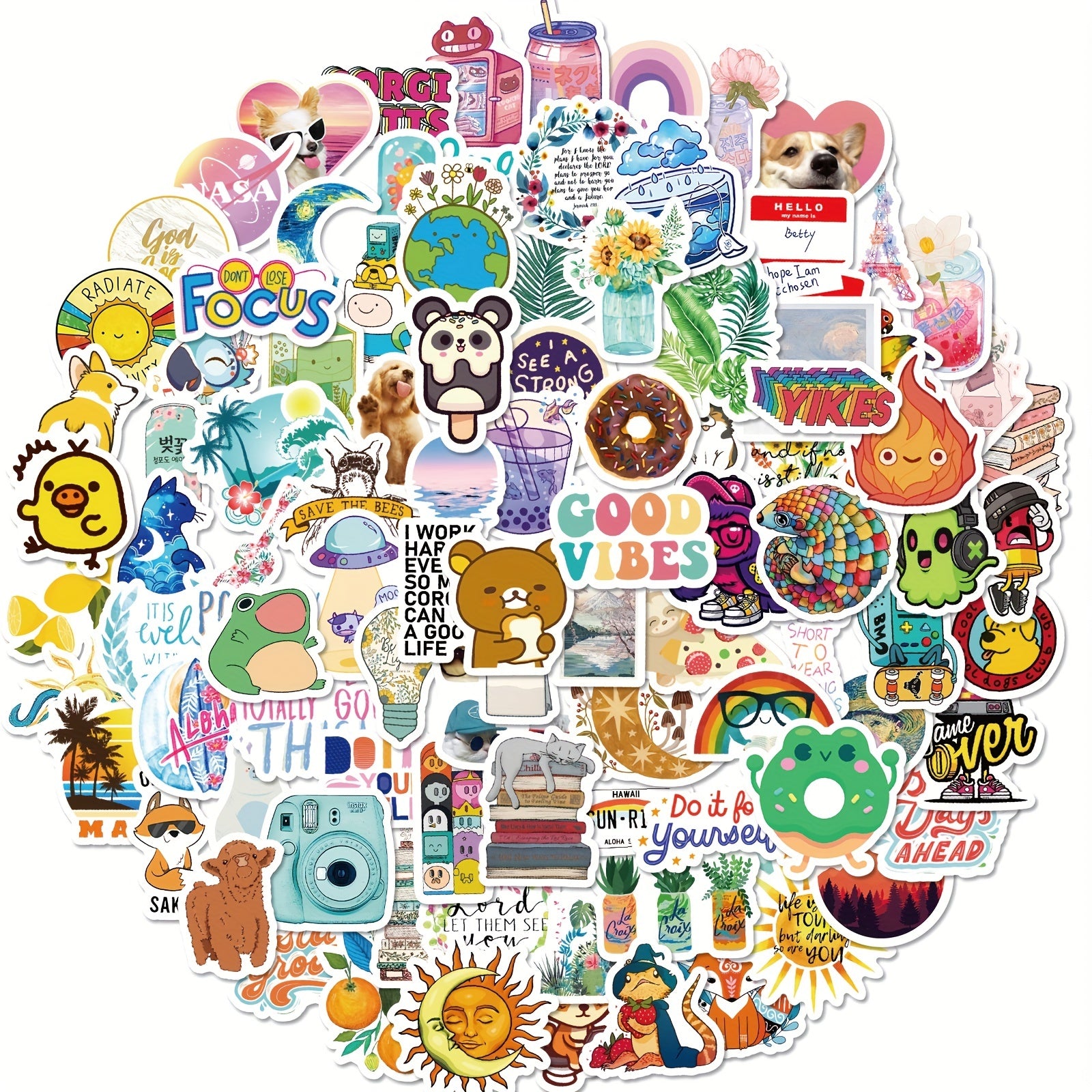 100pcs Colorful Waterproof Vinyl Stickers - Bulk Sticker Packs