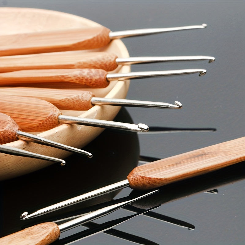 10pcs Carbonized Bamboo Handle Crochet Knitting Tools Set