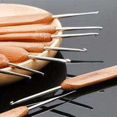 10pcs Carbonized Bamboo Handle Crochet Knitting Tools Set