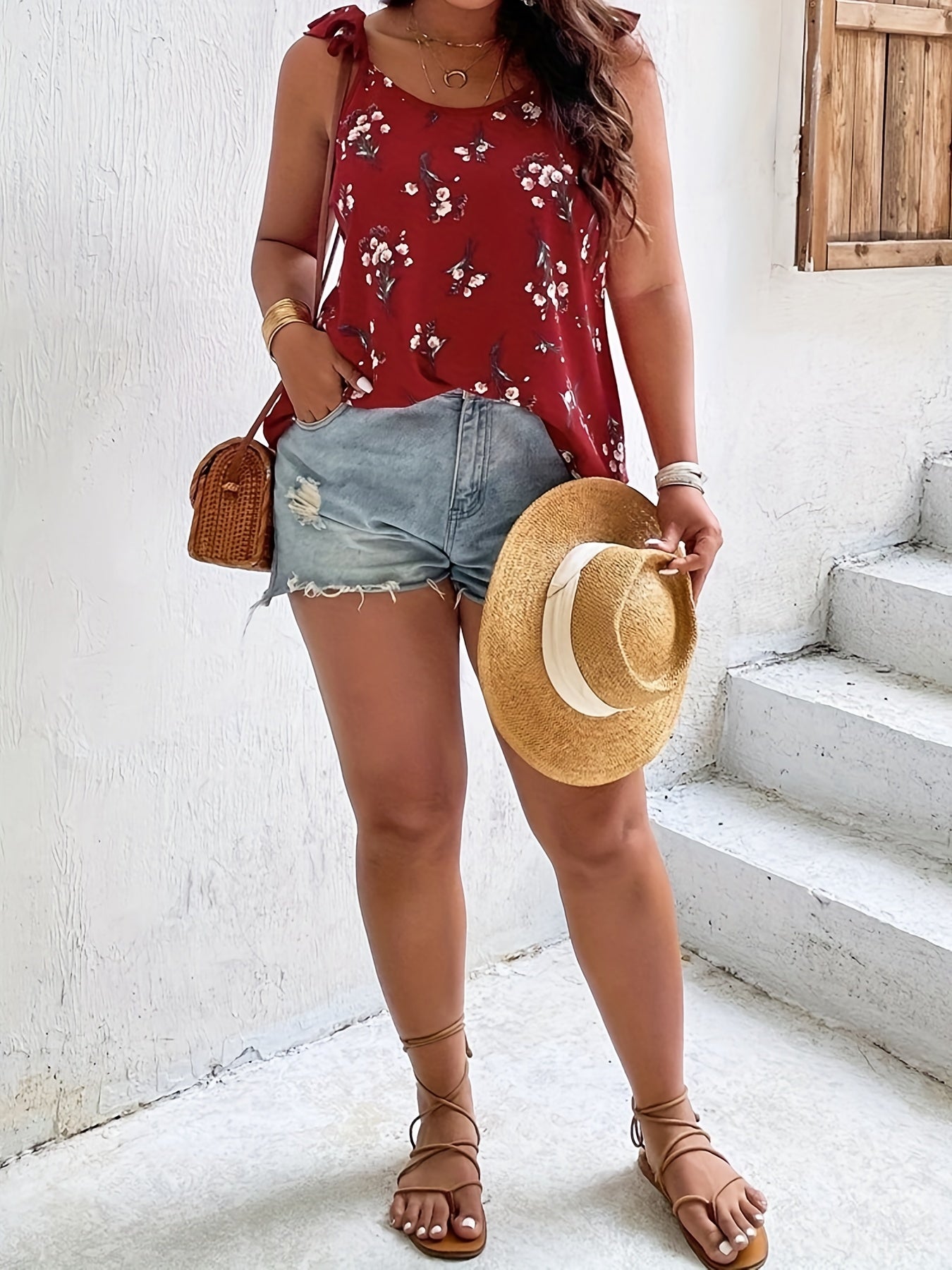 Floral Print Ruffle Trim Cami Top