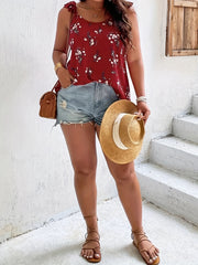 Floral Print Ruffle Trim Cami Top