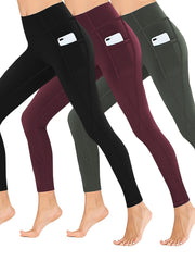 3 Pack Plus Size Sports Leggings Women's Solid Pipping High Rise High Stret