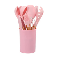Set of 12 Kitchen Silicone Kitchenware with Beech Wooden Handle