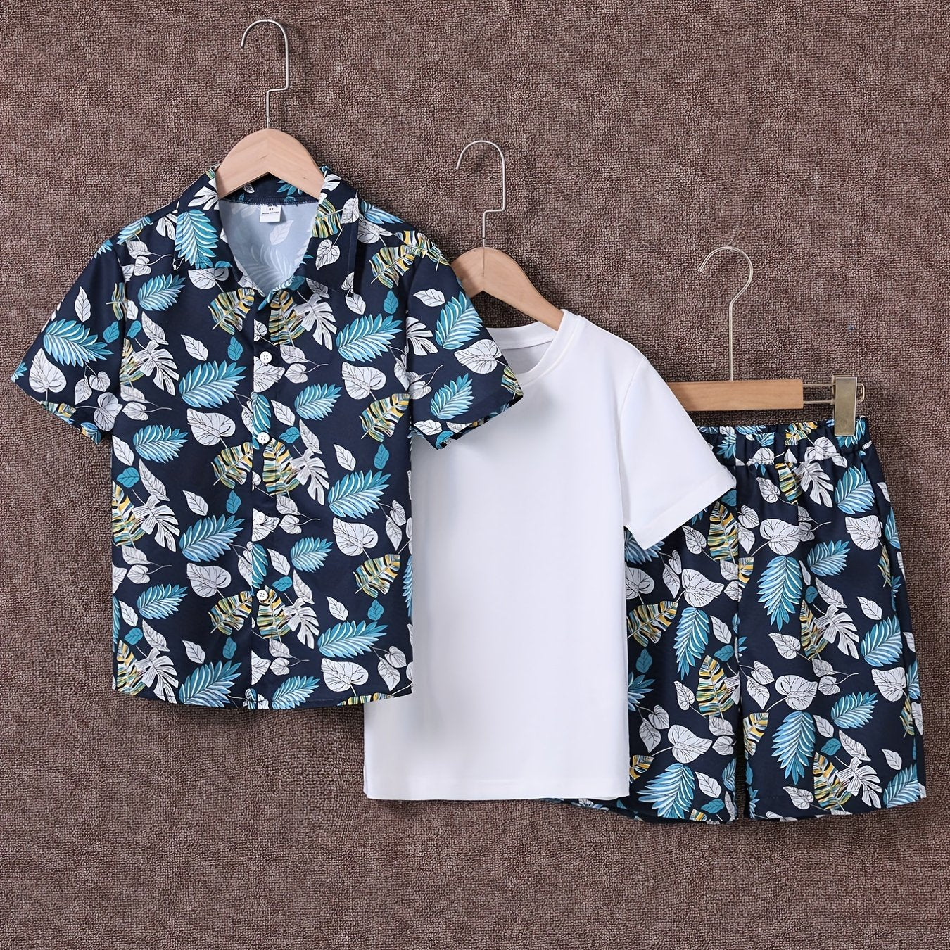 3pcs Baby Boys Tropical Graphic Shirt & Shorts Set for Summer