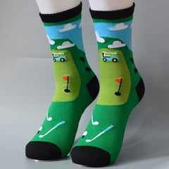 Men's Novelty Golf Graphic Mid Crew Socks, Non Slip Bottom, Autumn Winter Wear