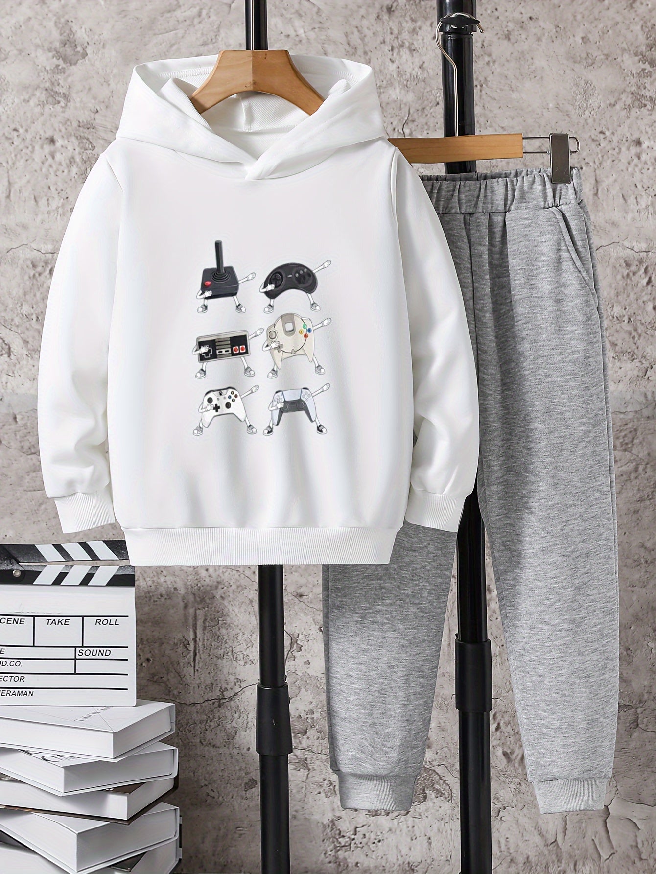 Game Controller Print 2pcs Boys Kids Hoodie & Sweatpants Set