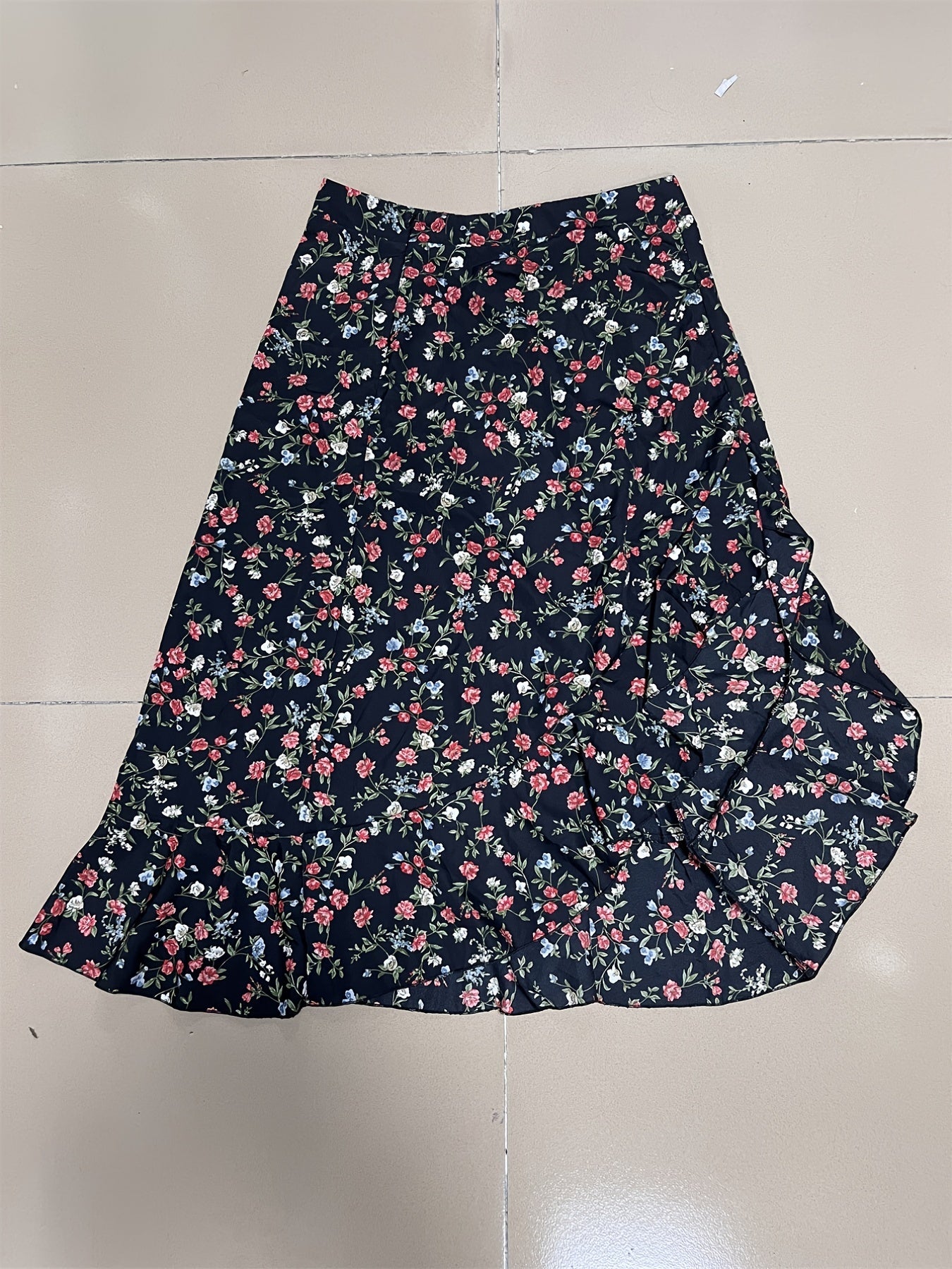 Floral Print High Waist Asymmetrical Skirt for Women