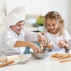 10pcs Wooden Kitchen Play Set with Chef Hat Knives and Play Food