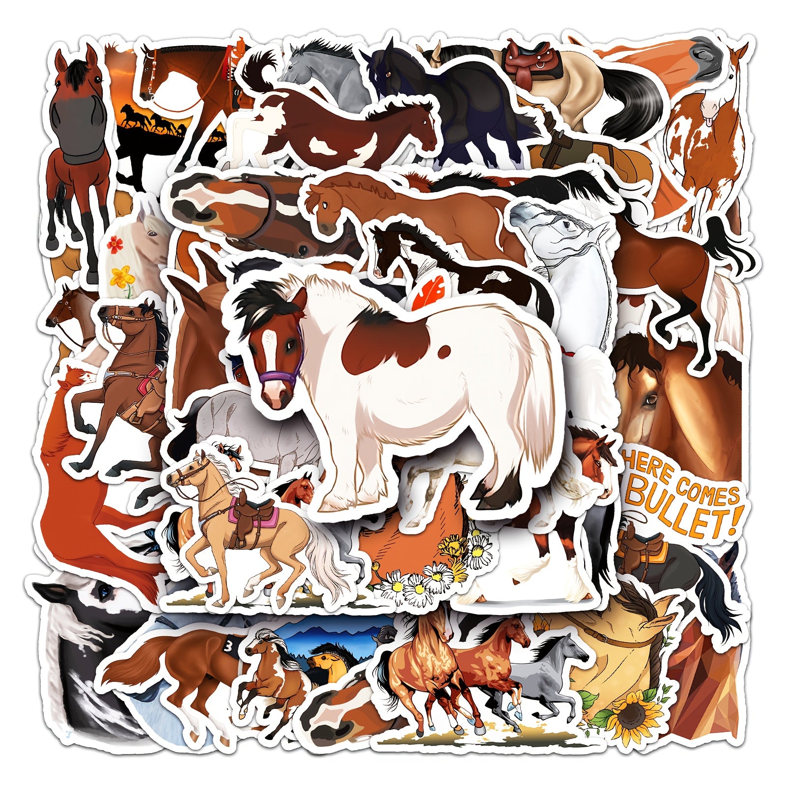 50 Horse Stickers Waterproof Decals for Water Bottles Laptops Phones