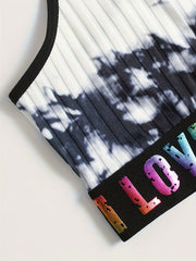 Tie Dye Letter Tape Bra & Panty Set