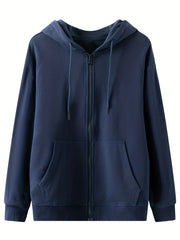Hooded Sweatshirt with Full Zipper and Drawstring