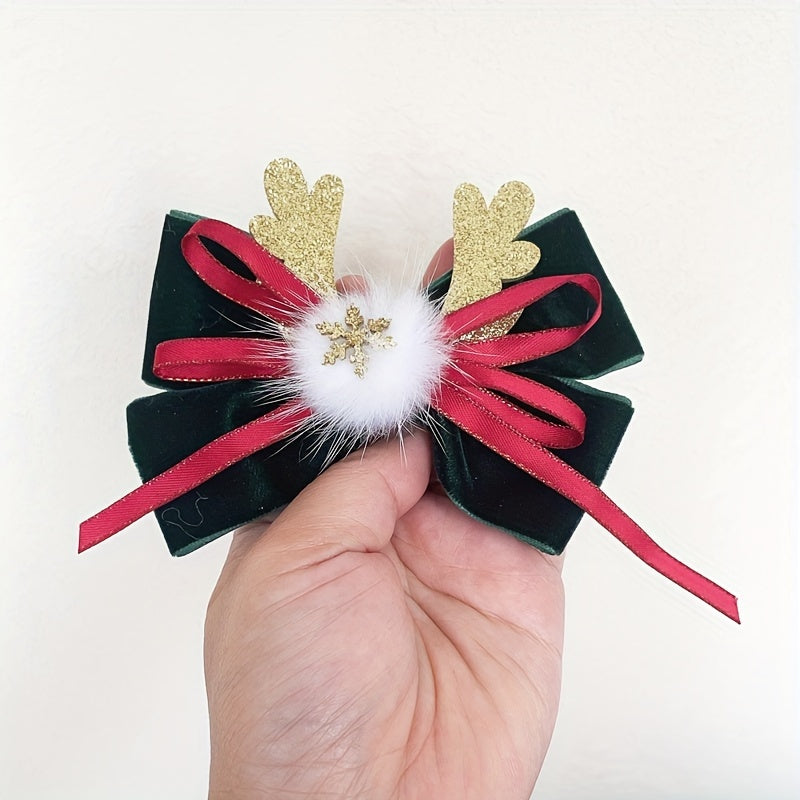 Antler Ribbon Bow Clips Christmas Hair Accessories Women Girls Party