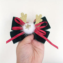 Antler Ribbon Bow Clips Christmas Hair Accessories Women Girls Party